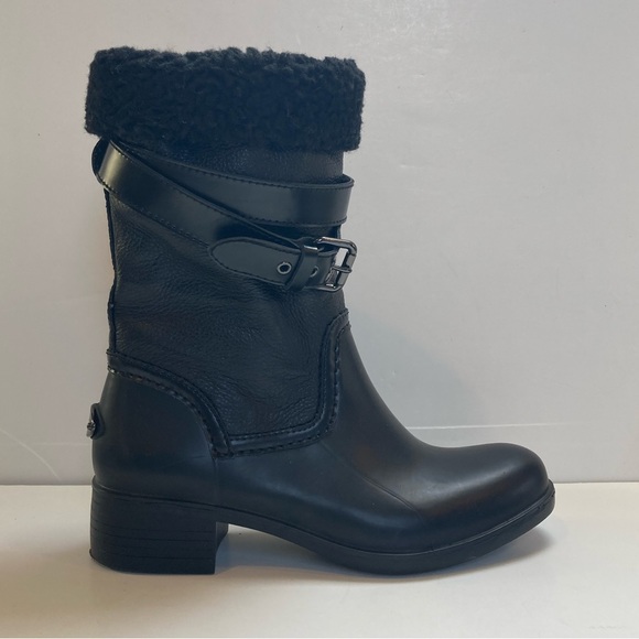Coach “Zena” Shearling Moto Boots Size 7 in Black - Picture 3 of 12